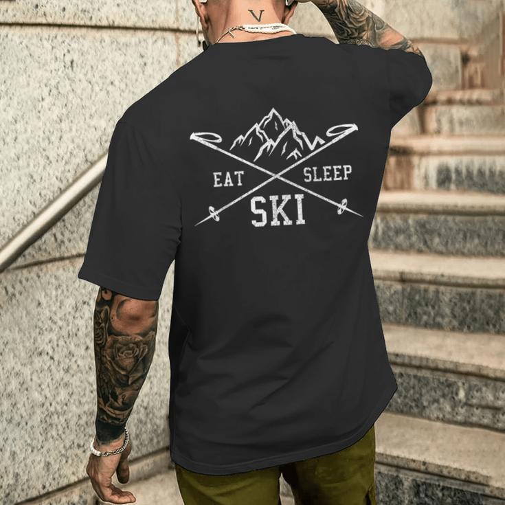 Eat Sleep Ski Repeat Skiing Holidays Skier T-Shirt mit Rückendruck Geschenke für Ihn