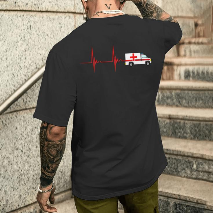 Emergency Car Heartbeat Ekg Pulse Ambulance Driver Rescuer T-Shirt mit Rückendruck Geschenke für Ihn