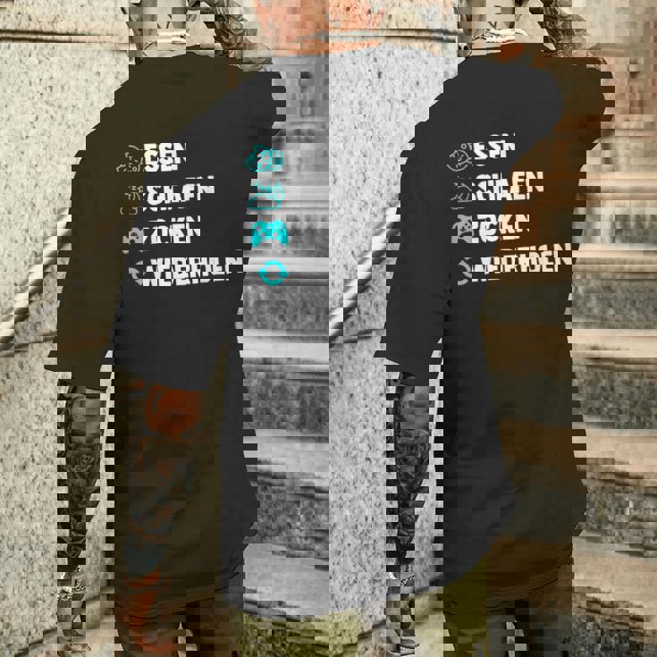 Essen Schlafen Zocken Wiederholen Gaming Zocker T-Shirt mit Rückendruck Geschenke für Ihn