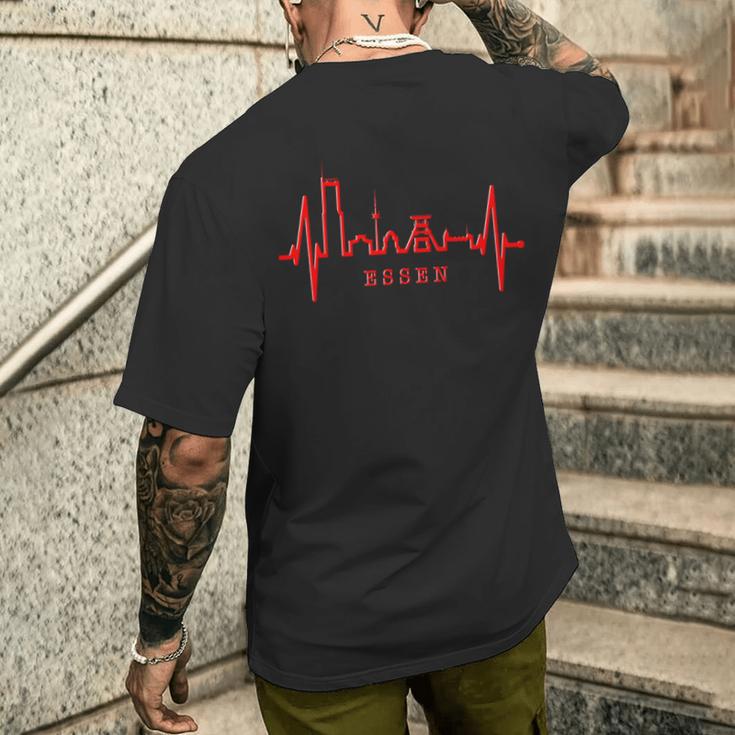 Essen Skyline Heartbeat Ruhrpott Fan Heart Love Essen T-Shirt mit Rückendruck Geschenke für Ihn