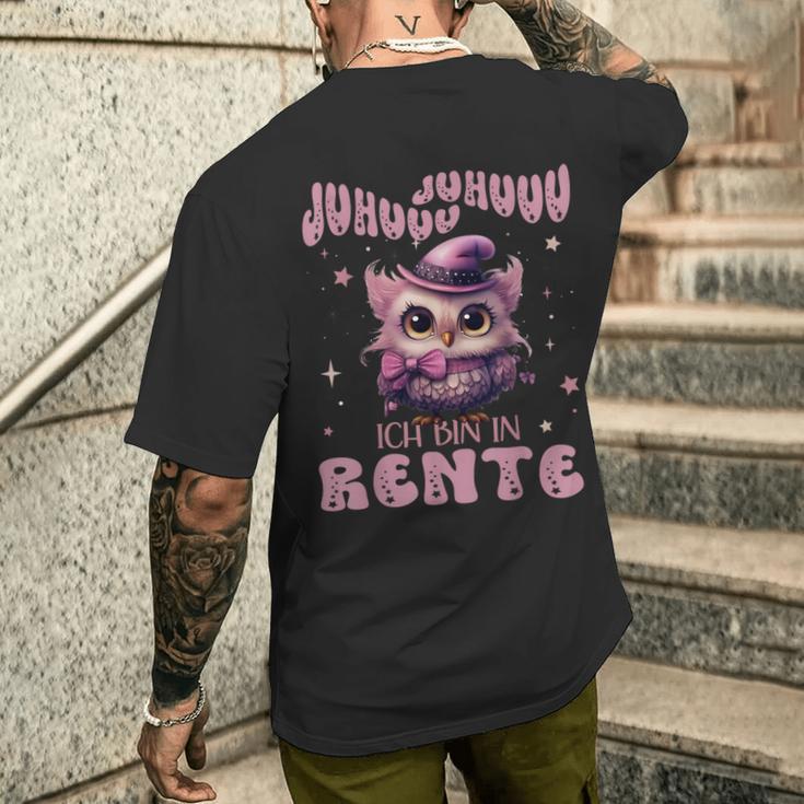 Eule Juhuuu Ich Bin In Rente Nachtteule Im Ruhestand T-Shirt mit Rückendruck Geschenke für Ihn