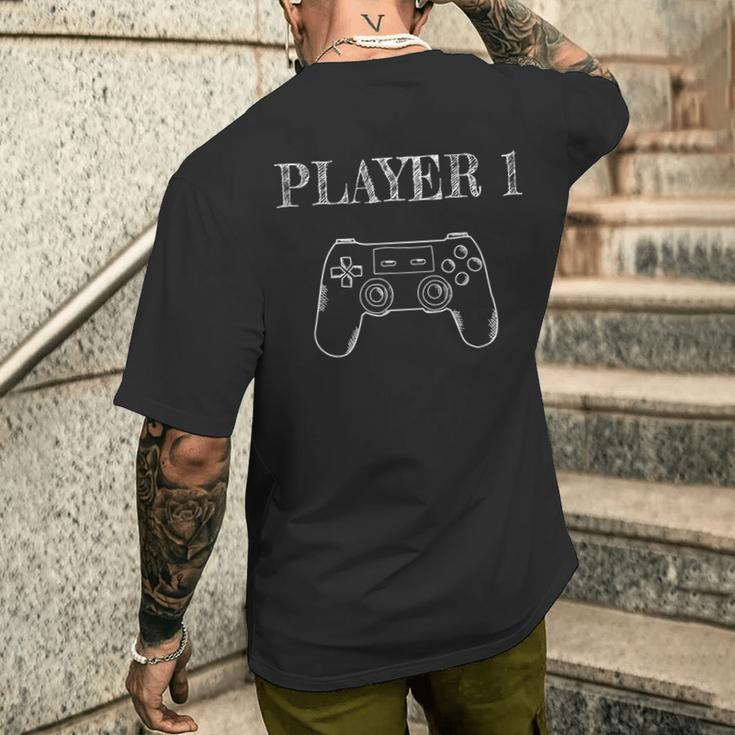 Father Son Partner Look Gamer Player 1 T-Shirt mit Rückendruck Geschenke für Ihn