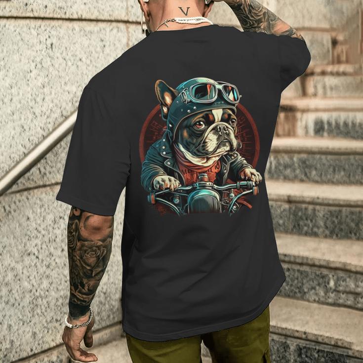 French Bulldog Cool Biker Motorcycle Riding Frenchie T-Shirt mit Rückendruck Geschenke für Ihn