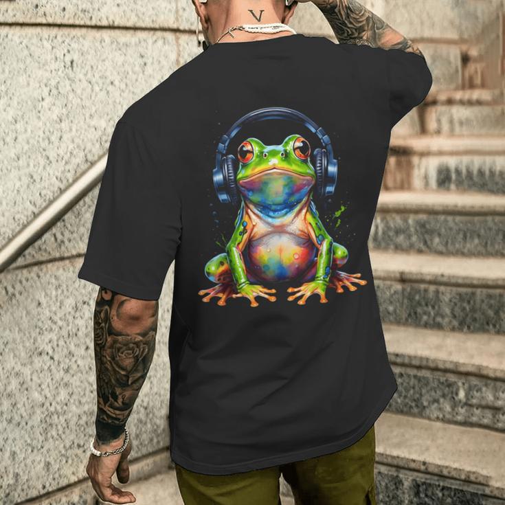 Frog Headphones Colourful Animal Print T-Shirt mit Rückendruck Geschenke für Ihn