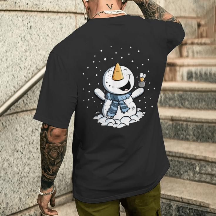 Froher Schneemann Im Schnee Winter T-Shirt mit Rückendruck Geschenke für Ihn