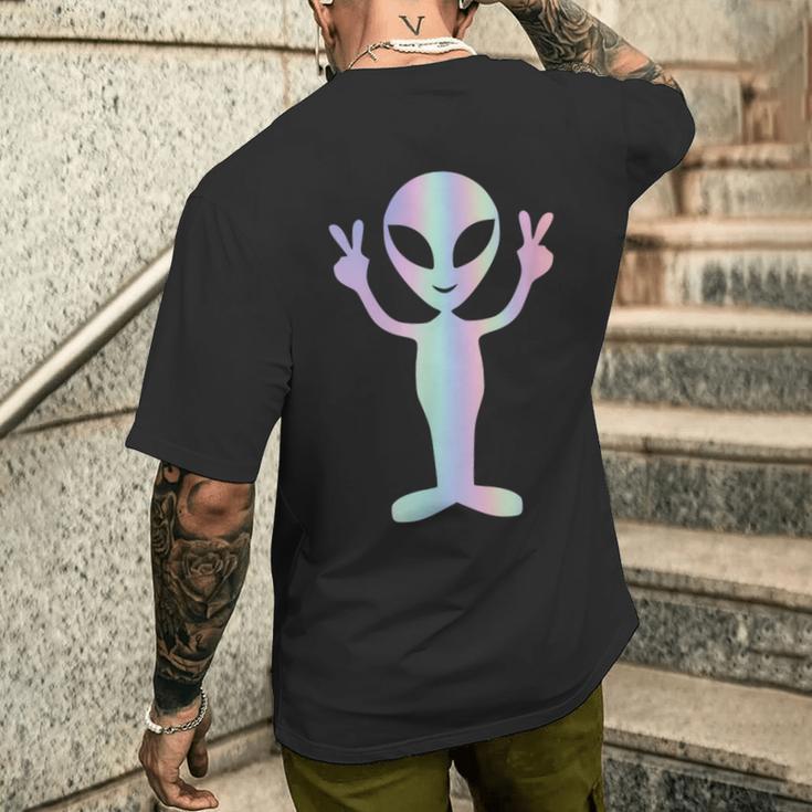 Alien Peace Sign Smiling Face Rave Music Trippy T-Shirt mit Rückendruck Geschenke für Ihn