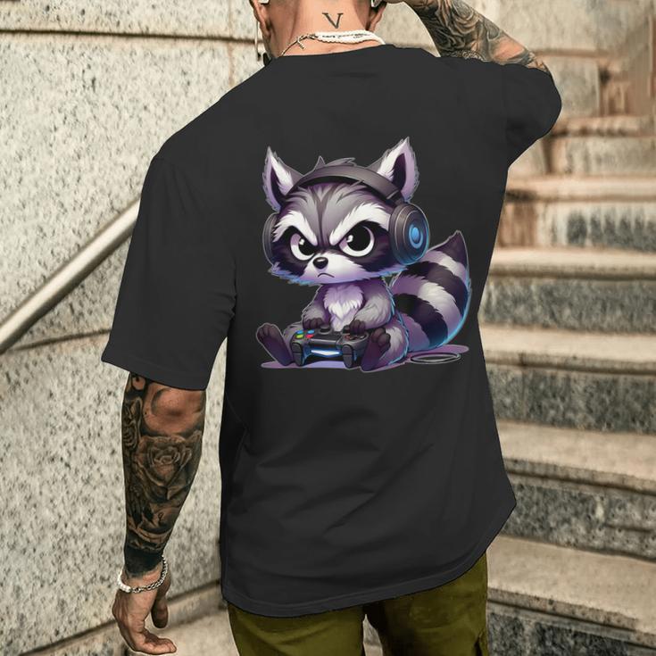 Angry Raccoon Gamerideo Games Lover T-Shirt mit Rückendruck Geschenke für Ihn