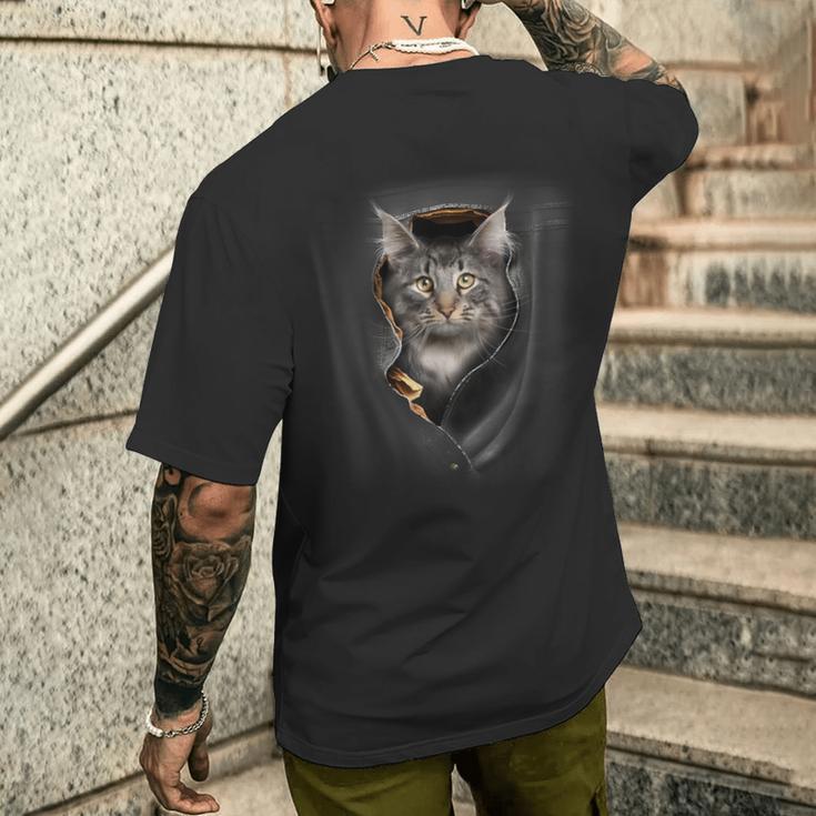 Pocket With Maine Coon Cat Motif T-Shirt mit Rückendruck Geschenke für Ihn