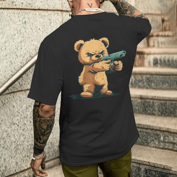 Teddy Bear With Gun For Gun Lovers T-Shirt mit Rückendruck Geschenke für Ihn