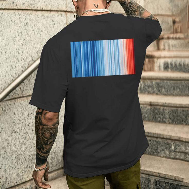 Global Warming Blue Red Stripe Pattern T-Shirt mit Rückendruck Geschenke für Ihn