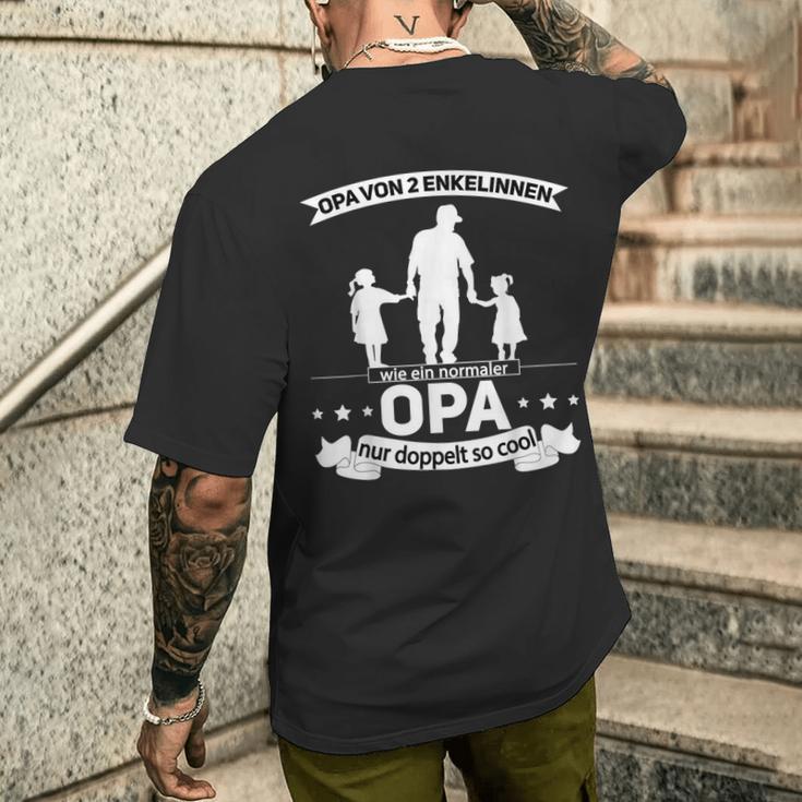 Grandpaon 2 Enkelinnen Opa Hoch 2 Opa Mit Zwei Grandkelterter T-Shirt mit Rückendruck Geschenke für Ihn