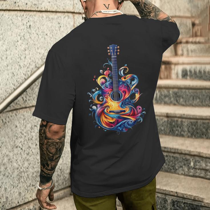 Guitar Player Watercolour Splash Guitar T-Shirt mit Rückendruck Geschenke für Ihn