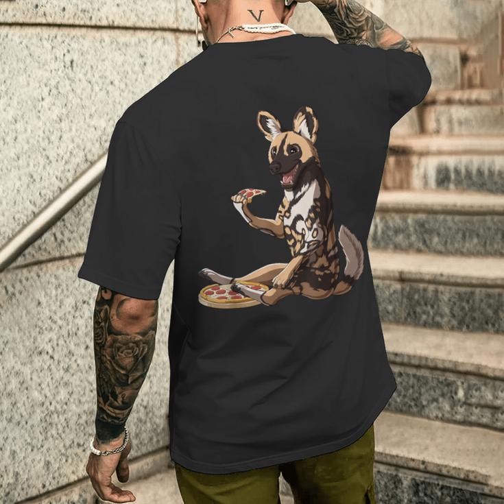 Hund Isst Pizza Afrikanischer Wildhund T-Shirt mit Rückendruck Geschenke für Ihn