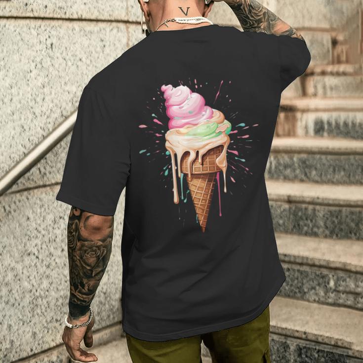 Ice Cream Melting Ice Cream Cone In Pastel Colours T-Shirt mit Rückendruck Geschenke für Ihn