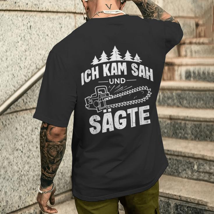 Ich Kam Sah Und Säte Chainsaw Lumberjack T-Shirt mit Rückendruck Geschenke für Ihn