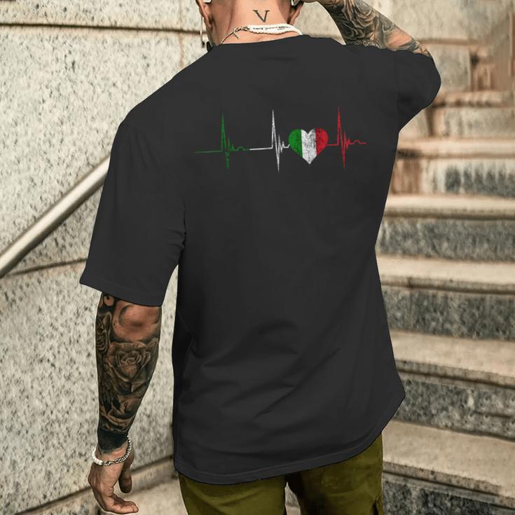 With Italian Heart Beat Ecg Pulse Italiano Italia T-Shirt mit Rückendruck Geschenke für Ihn