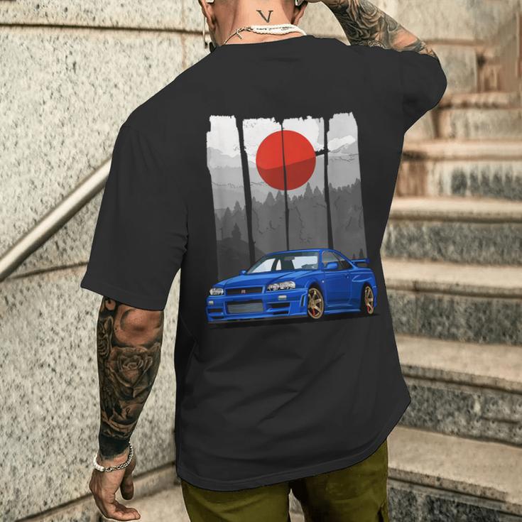 Jdm Skyline 34 Car Tuning Japan Rising Sun Drift T-Shirt mit Rückendruck Geschenke für Ihn