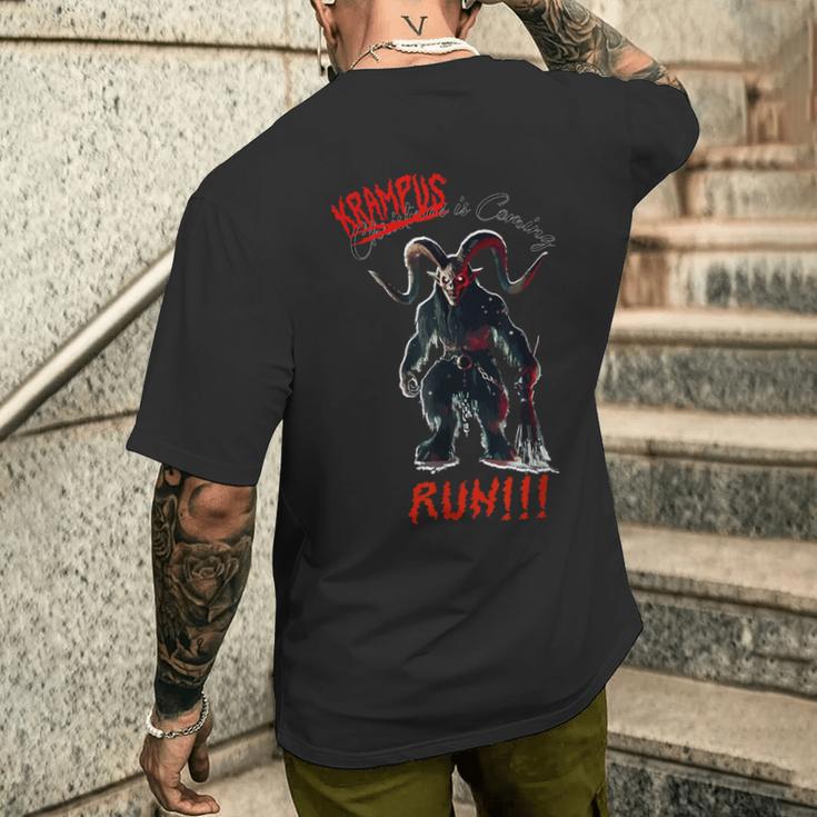 Krampus Is Coming Lauf Wenn Du Kannst T-Shirt mit Rückendruck Geschenke für Ihn