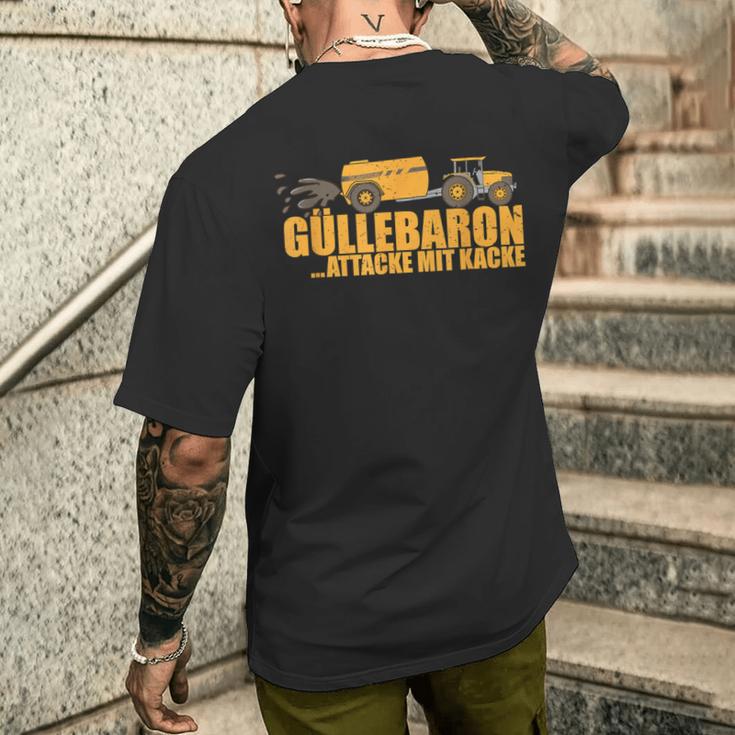 Landillage Güllebaron Attack With Poo Farmer T-Shirt mit Rückendruck Geschenke für Ihn