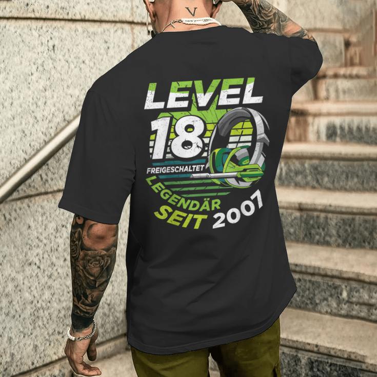 Level 18 Birthday Boy Gamer Man Decoration Age 2007 T-Shirt mit Rückendruck Geschenke für Ihn