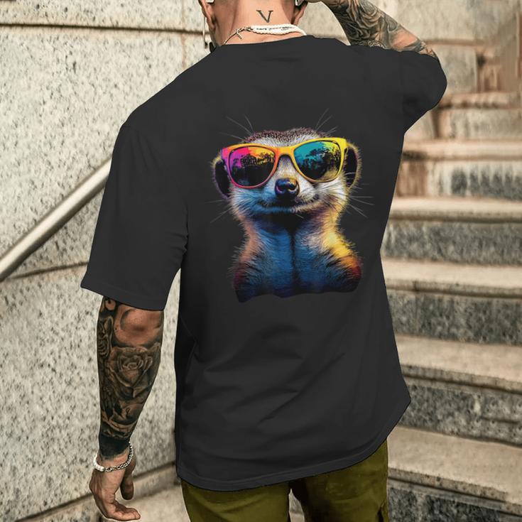 Meerkat With Sunglasses Colourful Popart Cute Meerkat T-Shirt mit Rückendruck Geschenke für Ihn