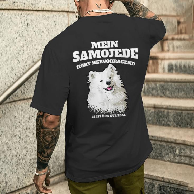 Mein Samojede Hört Superb Es Ist Ihm Nur Egal Gassi T-Shirt mit Rückendruck Geschenke für Ihn