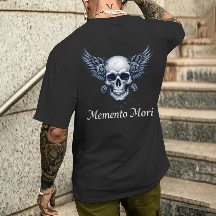 Memento Mori Gothic Skull & Wings T-Shirt mit Rückendruck Geschenke für Ihn