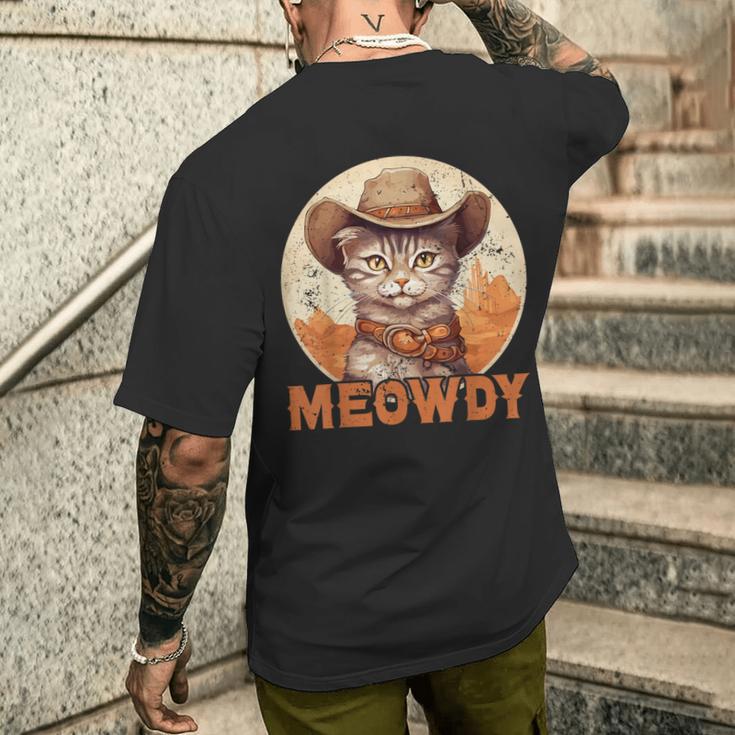 Meowdy Cat Meow Cowboy Hat Country Music Texas T-Shirt mit Rückendruck Geschenke für Ihn