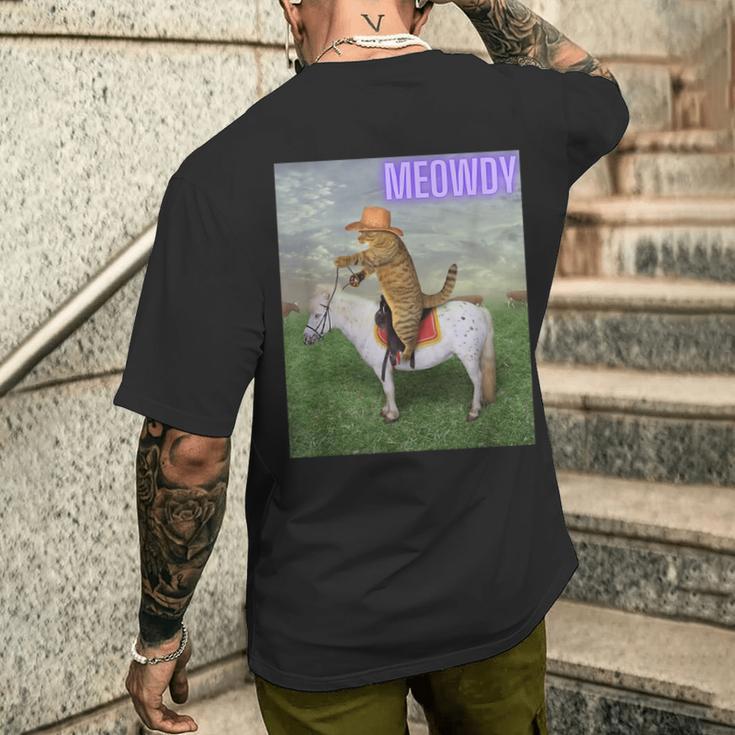 Meowdy Meme Cat And Pony T-Shirt mit Rückendruck Geschenke für Ihn