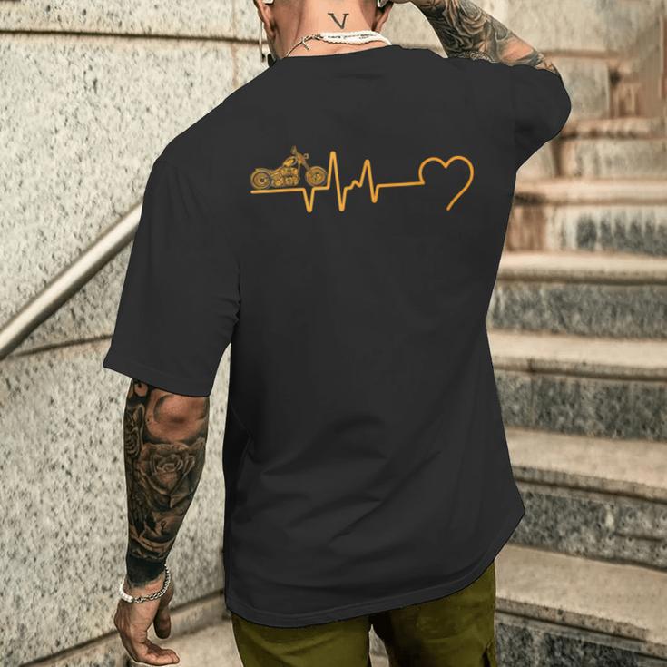 Motorcycle Heartbeat Biker Ecg Line Frequency Motorcyclist T-Shirt mit Rückendruck Geschenke für Ihn