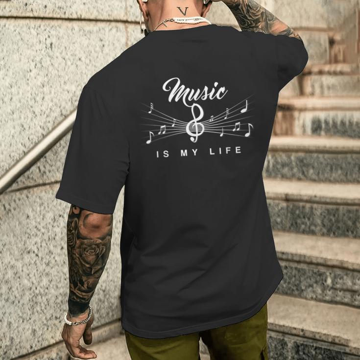 Music Is My Life Music Musician Treble Clef T-Shirt mit Rückendruck Geschenke für Ihn