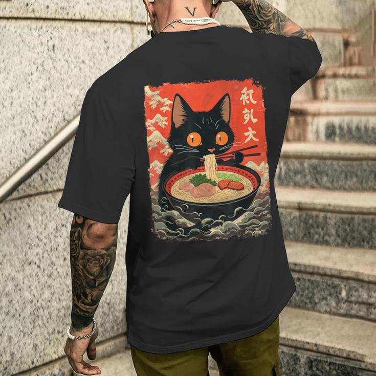 Neko Cat Eating Ramen Anime Kawaii Japanese Noodle Graphic Men's Back ...