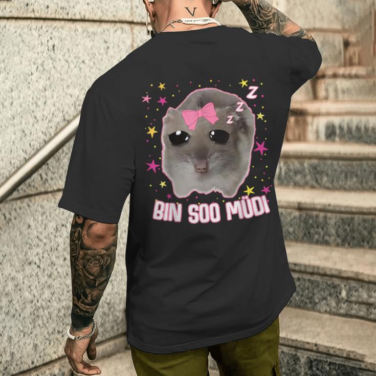 Offizielles Schlaf Sad Hamster Meme Bin So Müdi Schlaf T-Shirt mit Rückendruck Geschenke für Ihn