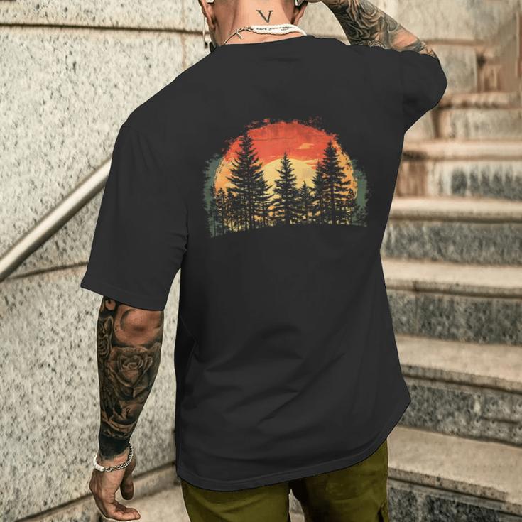 Outdoor Tree Nature Lovers Sunset Retro Forest T-Shirt mit Rückendruck Geschenke für Ihn