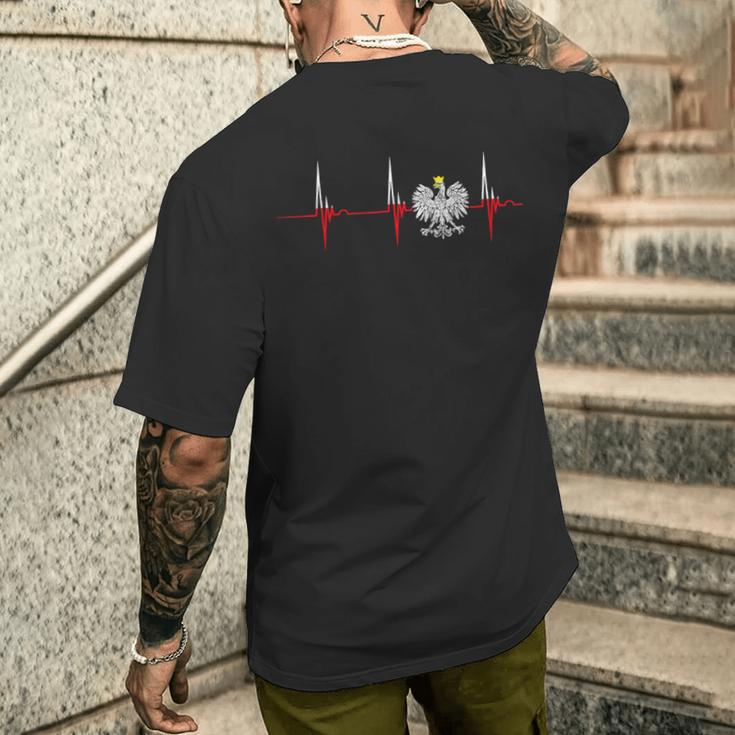 Polska Eagle Pole Heartbeat Ecg Pulse Polish Pride T-Shirt mit Rückendruck Geschenke für Ihn