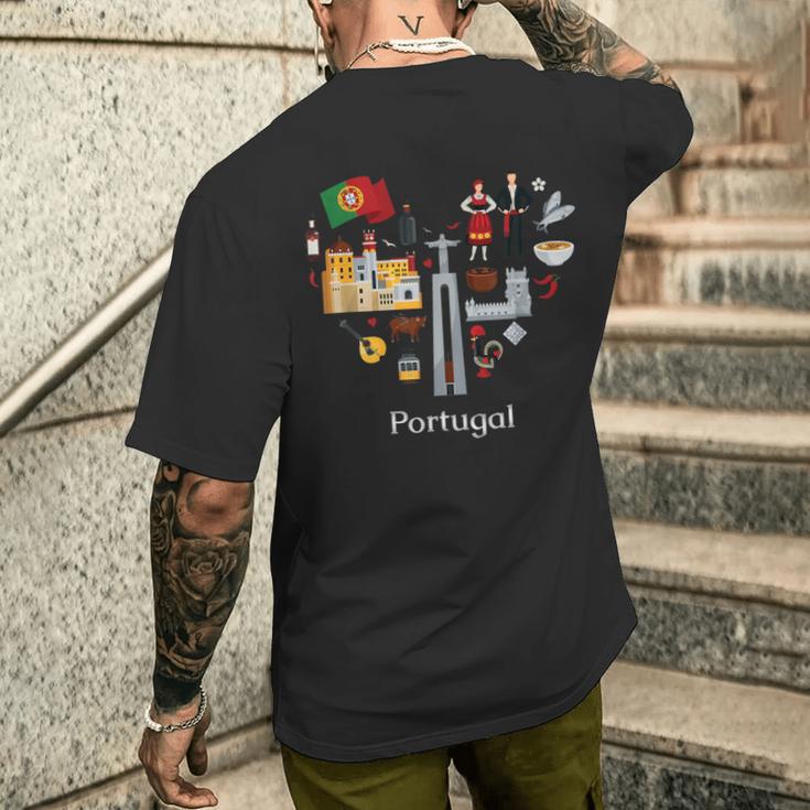 Portugal Lisbon Card Icon Traditional Keepsake T-Shirt mit Rückendruck Geschenke für Ihn