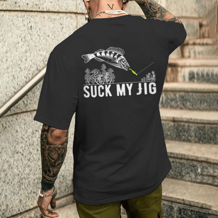 Predatory Fish Angler Suck My Jig Saying T-Shirt mit Rückendruck Geschenke für Ihn