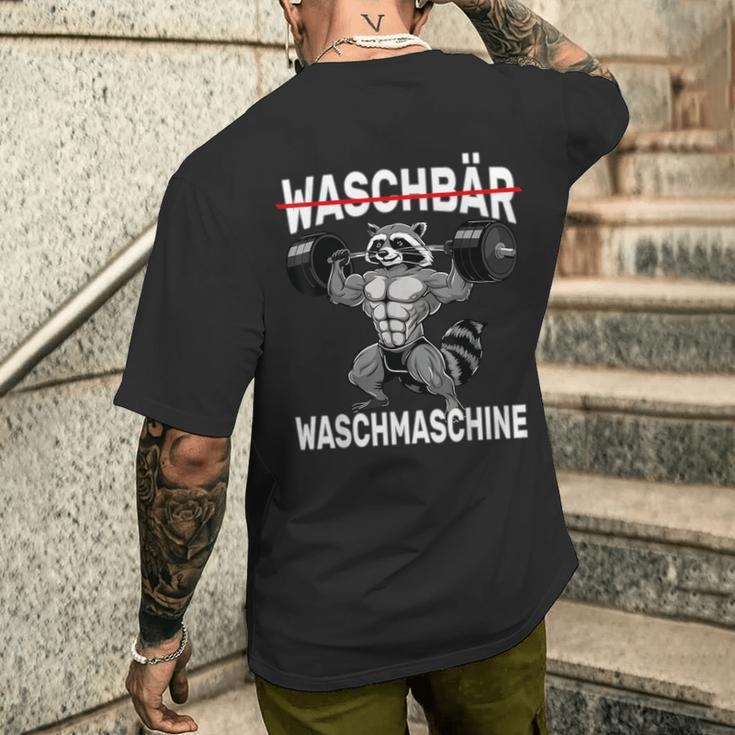 Raccoon Washing Machine Bodybuilding Fitness Gym T-Shirt mit Rückendruck Geschenke für Ihn