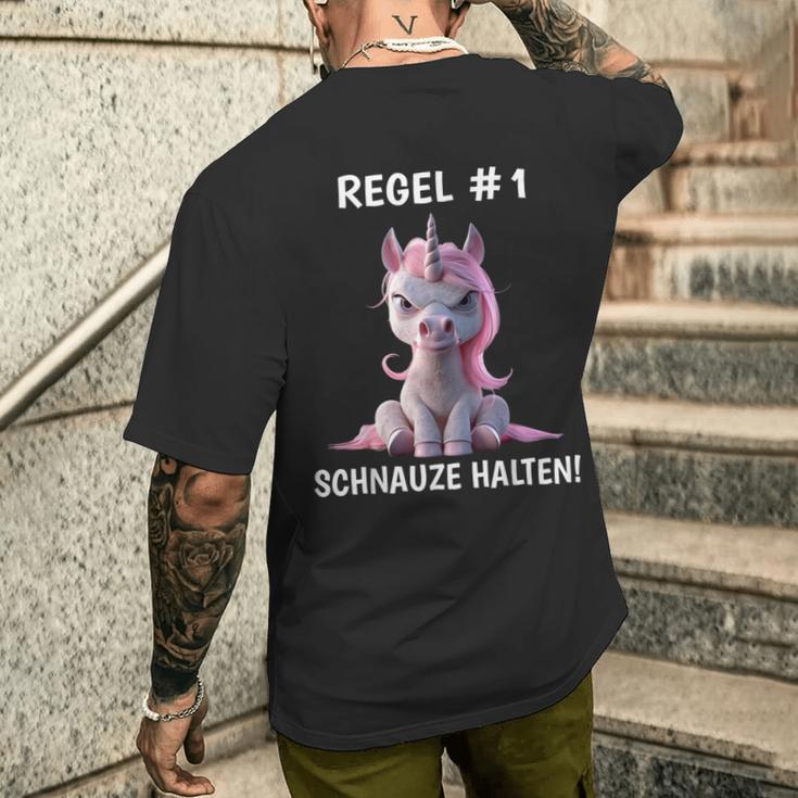 Rule 1 Snout Unicorn Sarcasm T-Shirt mit Rückendruck Geschenke für Ihn