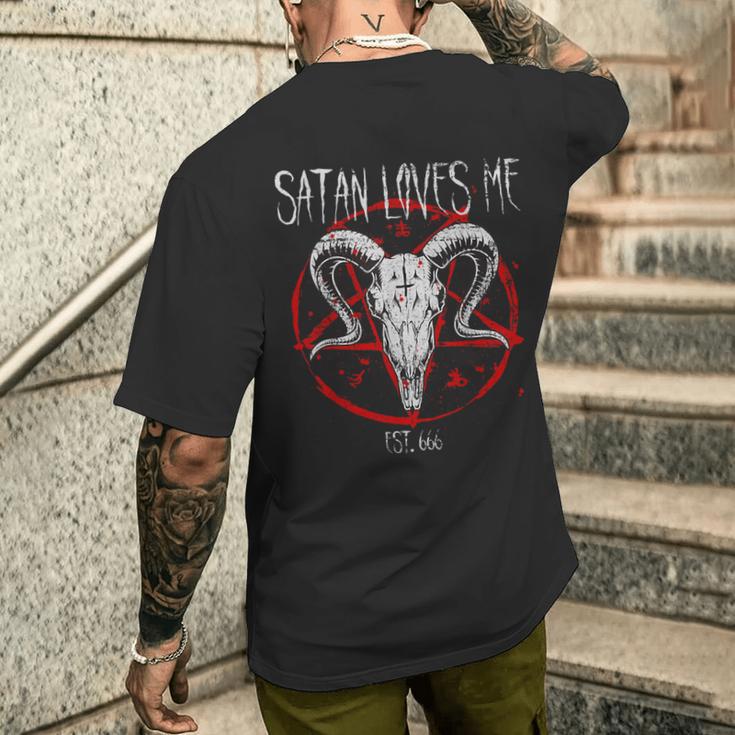 Satanist Baphomet 666 Satanism Satan Loves Me T-Shirt mit Rückendruck Geschenke für Ihn