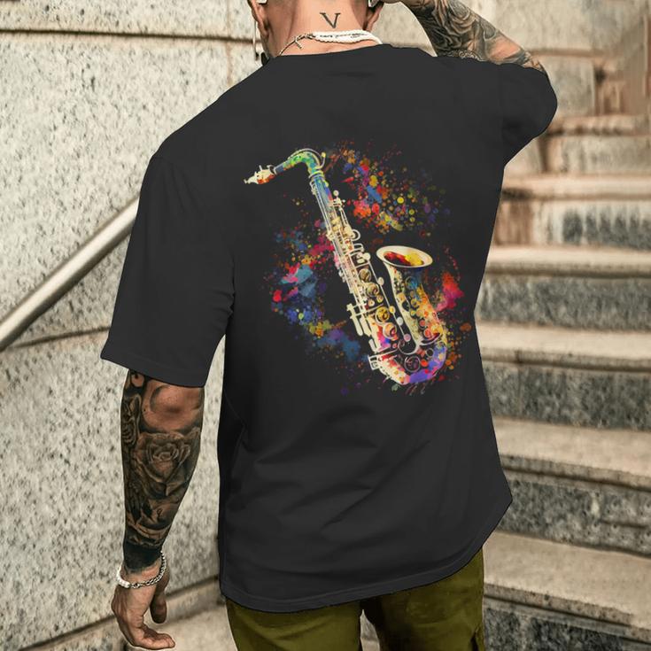 Saxophone Colourful Musician Saxophone For Saxophonists T-Shirt mit Rückendruck Geschenke für Ihn