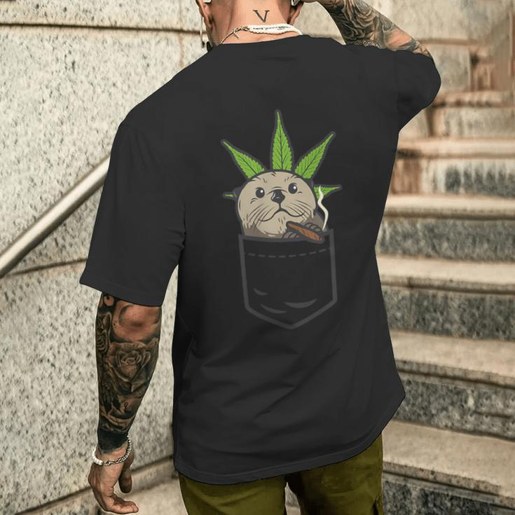 Sea Otter Smoking Weed Cannabis Blunt 420 Thc Stoner T-Shirt mit Rückendruck Geschenke für Ihn