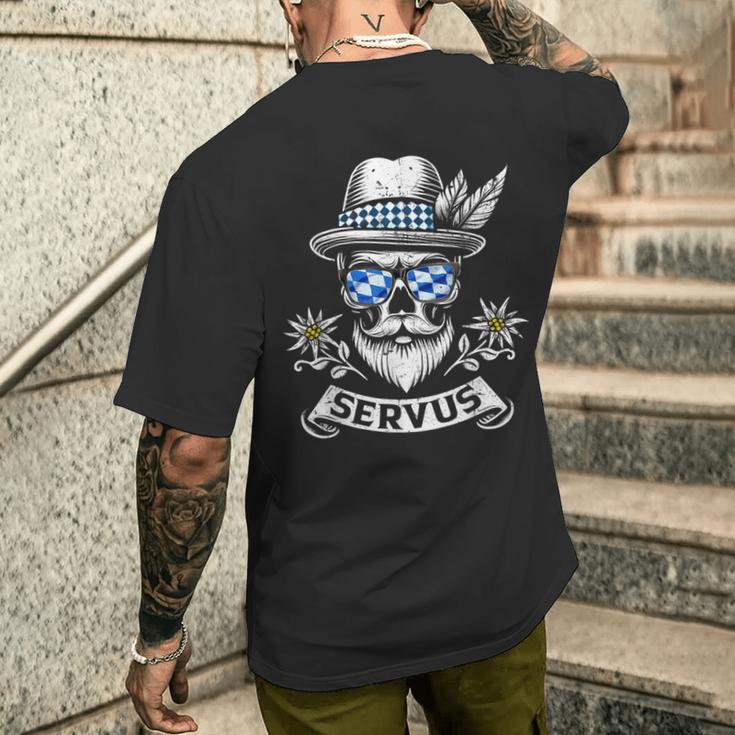 Servus Bayern Skull Bavarian Bua Costume Servus T-Shirt mit Rückendruck Geschenke für Ihn