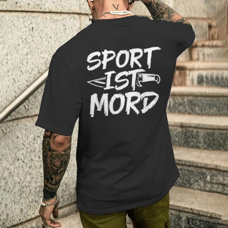 Sport Ist Mord Anti Unsporty Knife Lazy Retro T-Shirt mit Rückendruck Geschenke für Ihn