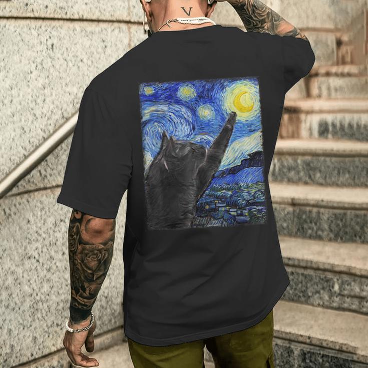 Starry Night Catan Gogh Cat T-Shirt mit Rückendruck Geschenke für Ihn