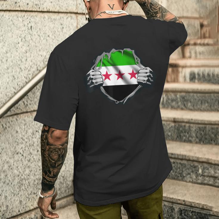 Syria Flag Free Syria Flag T-Shirt mit Rückendruck Geschenke für Ihn