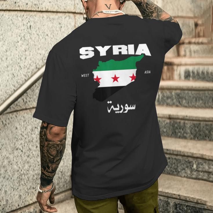 Syrian Revolution Flag Map Syria Situation Of Syria T-Shirt mit Rückendruck Geschenke für Ihn