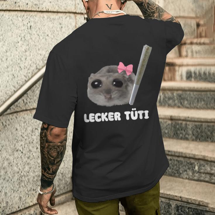 Tasty Tüti X Sad Hamster Meme Grass Bag Cannabis T-Shirt mit Rückendruck Geschenke für Ihn