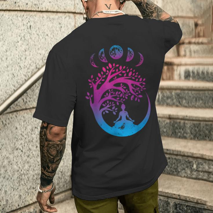 Tree Of Life Spiritual Moon Phases Yoga T-Shirt mit Rückendruck Geschenke für Ihn