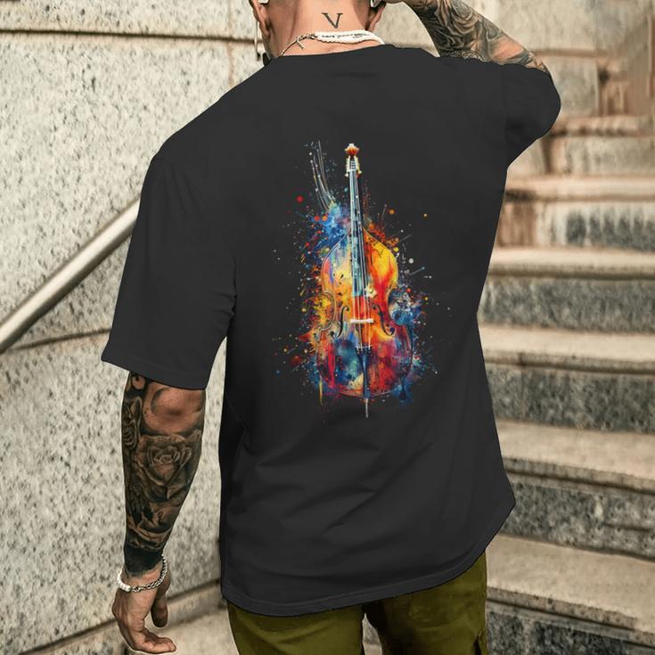 Upright Bass Instrument On Colourful Lacquered Double Bass T-Shirt mit Rückendruck Geschenke für Ihn